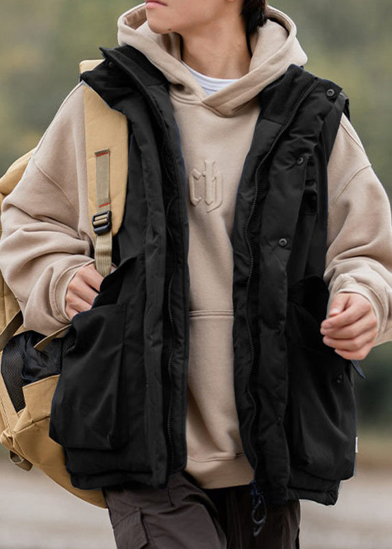 Vintage Khaki Stand Collar Pockets Cotton Filled Men Waistcoat Winter EQ033 ABC