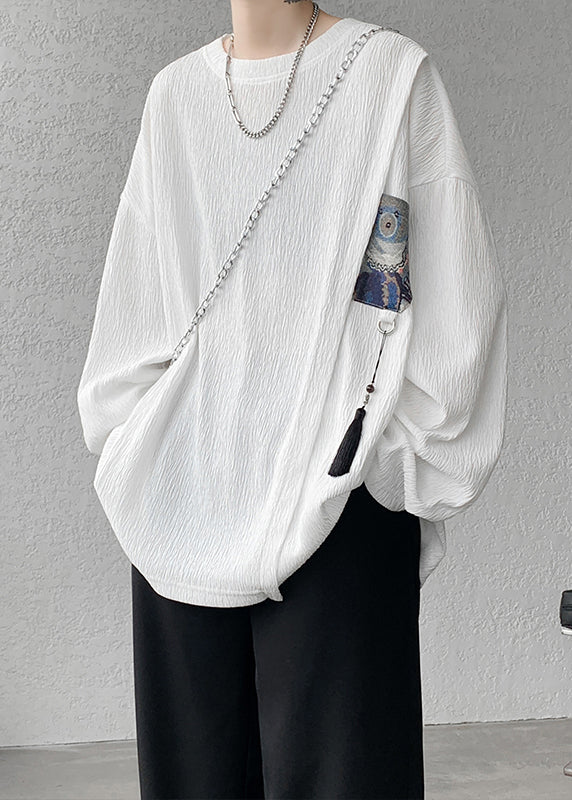 Vintage Khaki Tasseled Patchwork Cotton T Shirts Men Apparel Fall EQ018 ABC