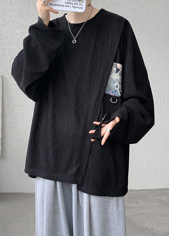 Vintage Khaki Tasseled Patchwork Cotton T Shirts Men Apparel Fall EQ018 ABC