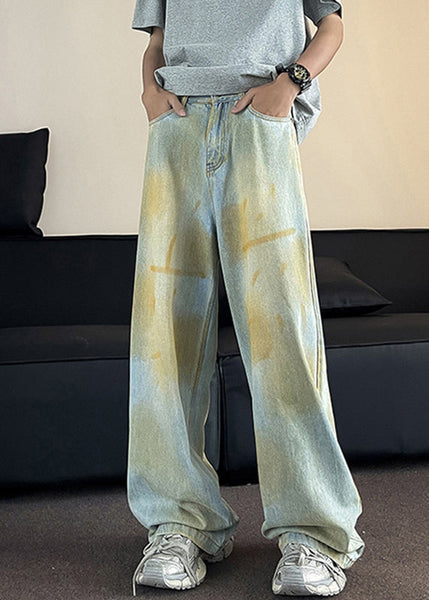 Vintage Light Green Pockets High Waist Men Wide Leg Pants SA010 Men-casual-MENP240726