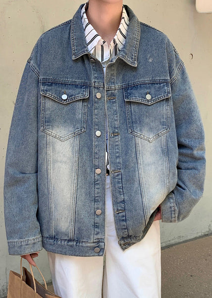 Mens Vintage Yellow Coats Denim Collar Peter Mud Pan Button FashionChic