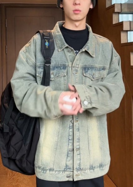 Mens Vintage Yellow Coats Denim Collar Peter Mud Pan Button FashionChic