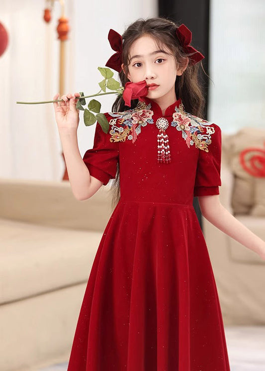 Girls Long Vintage Summer Embroideried Mulberry Patchwor Dresses FashionChic