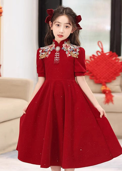 Girls Long Vintage Summer Embroideried Mulberry Patchwor Dresses FashionChic