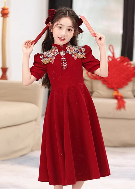 Girls Long Vintage Summer Embroideried Mulberry Patchwor Dresses FashionChic