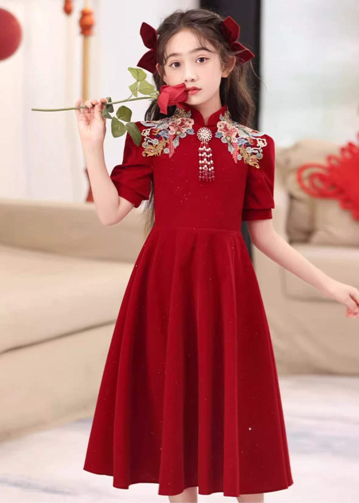 Girls Long Vintage Summer Embroideried Mulberry Patchwor Dresses FashionChic