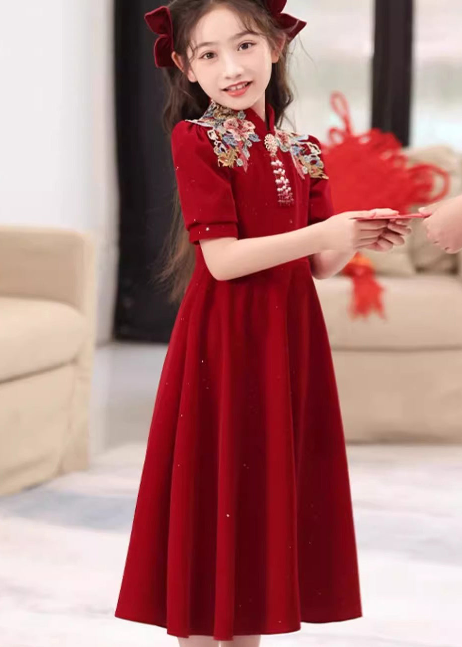 Girls Long Vintage Summer Embroideried Mulberry Patchwor Dresses FashionChic