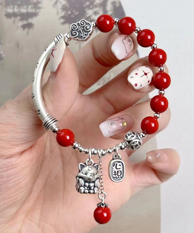 Vintage Mulberry Sterling Silver Cinnabar Tassel Charm Bracelet KX1048 Ada Fashion