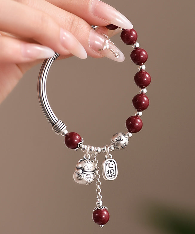 Vintage Mulberry Sterling Silver Cinnabar Tassel Charm Bracelet KX1048 Ada Fashion