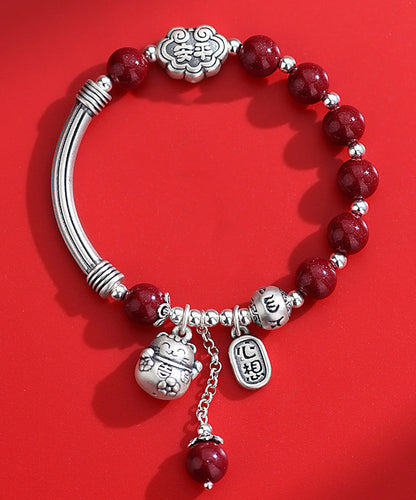 Vintage Mulberry Sterling Silver Cinnabar Tassel Charm Bracelet KX1048 Ada Fashion