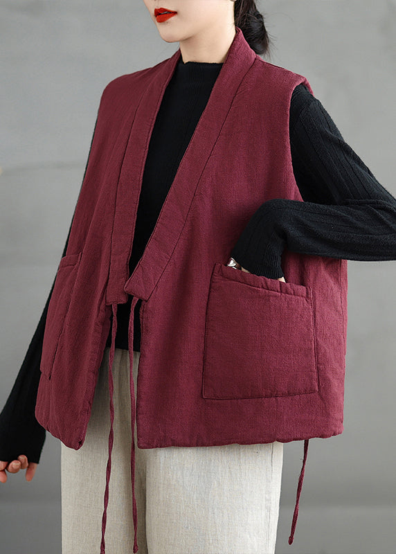 Vintage Mulberry V Neck Pockets Fine Cotton Filled Vest Sleeveless RU042 ABC