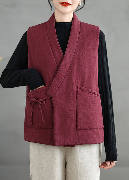 Vintage Mulberry V Neck Pockets Fine Cotton Filled Vest Sleeveless RU042 ABC