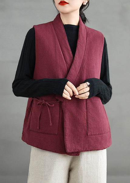 Vintage Mulberry V Neck Pockets Fine Cotton Filled Vest Sleeveless RU042 ABC