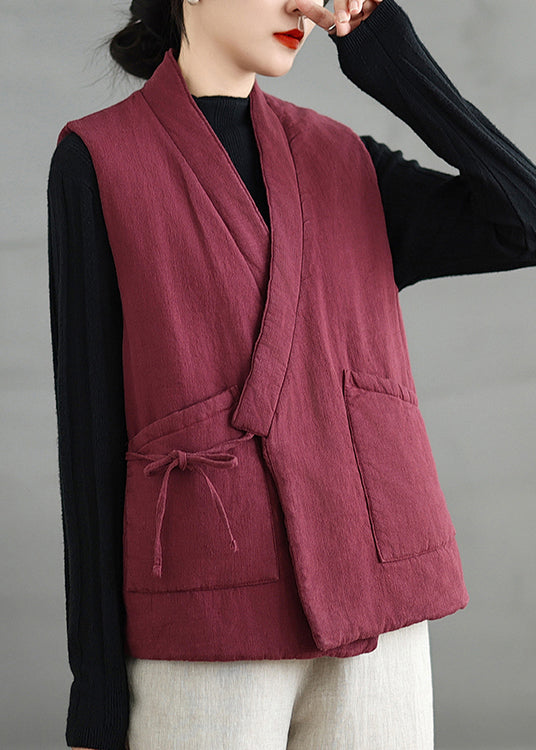 Vintage Mulberry V Neck Pockets Fine Cotton Filled Vest Sleeveless RU042 ABC