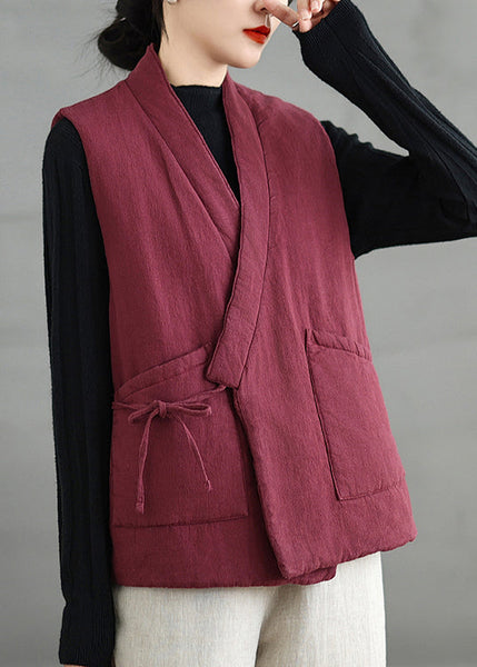 Vintage Mulberry V Neck Pockets Fine Cotton Filled Vest Sleeveless RU042 ABC