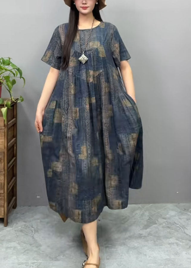 Dress Oversized Cotton Summer Vintage Print Navy FashionChic