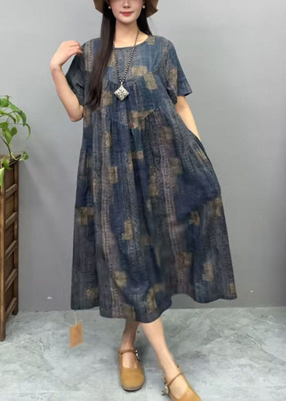 Dress Oversized Cotton Summer Vintage Print Navy FashionChic
