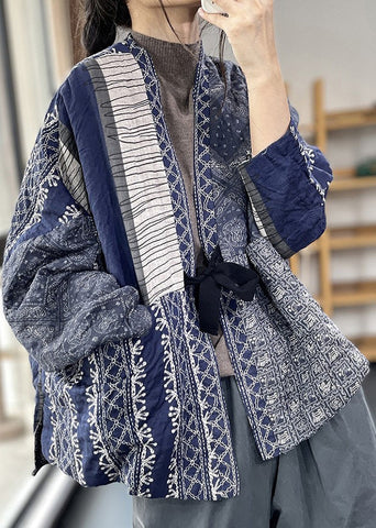 Vintage Navy Oversized Print Fine Cotton Filled Jackets Spring OO013 OM-CS240816