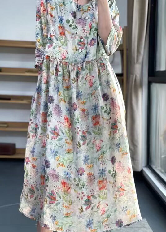 Vintage O Neck Print Patchwork Cotton Dress Bracelet Sleeve LK012 GK-SDL240710