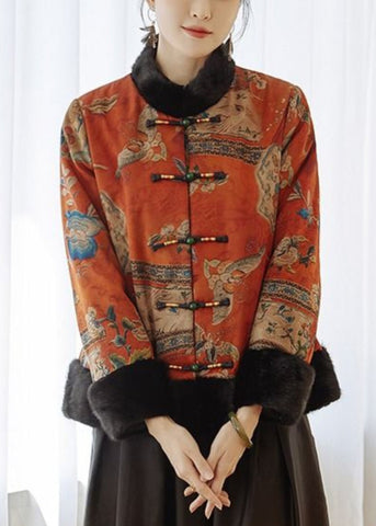 Vintage Orange Button Patchwork Parkas Winter RZ014 ABC