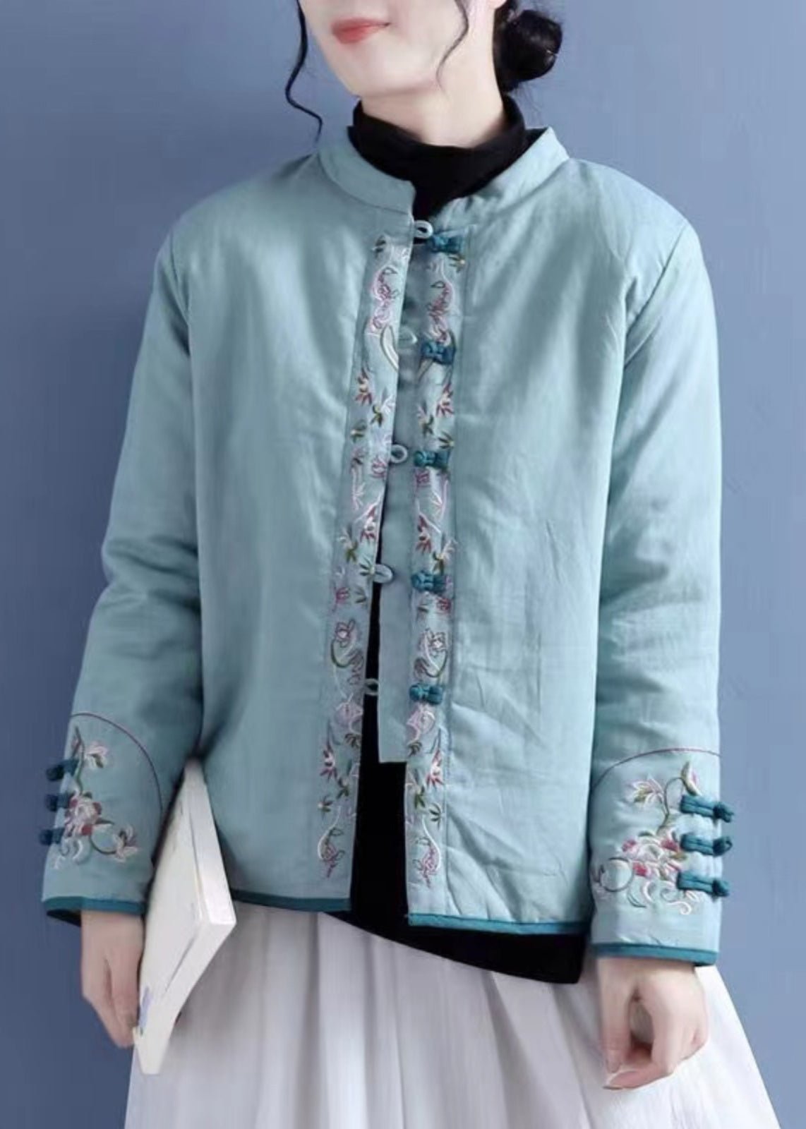 Vintage Orange Embroidered Button Cotton Filled Coats Winter QG038 OM-DJK241016