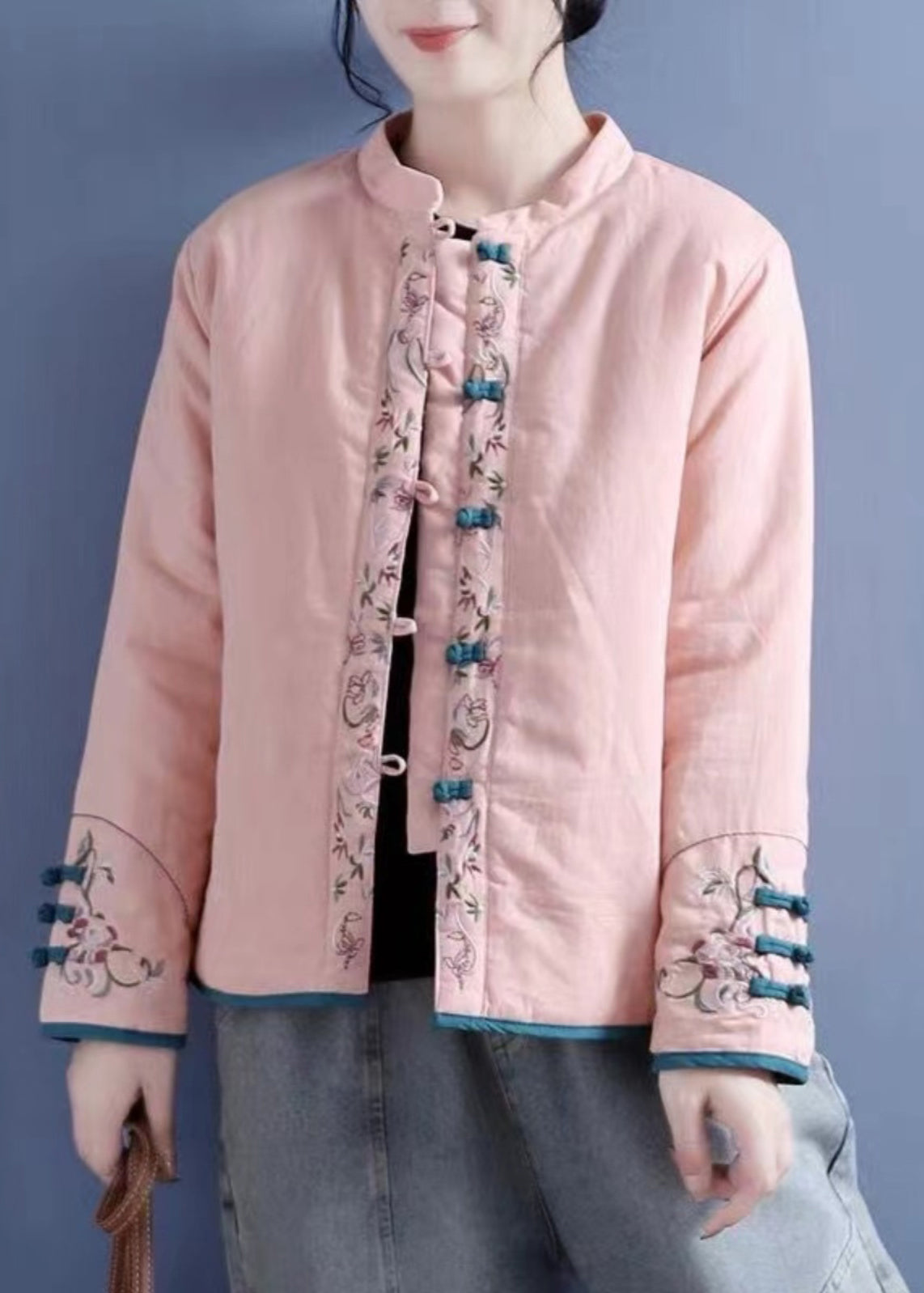 Vintage Orange Embroidered Button Cotton Filled Coats Winter QG038 OM-DJK241016