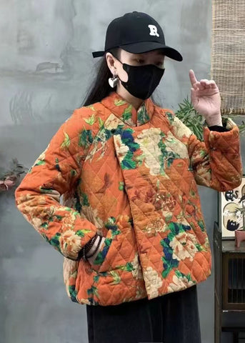 Vintage Orange Oversized Print Fine Cotton Filled Coats Winter YO005 ABC