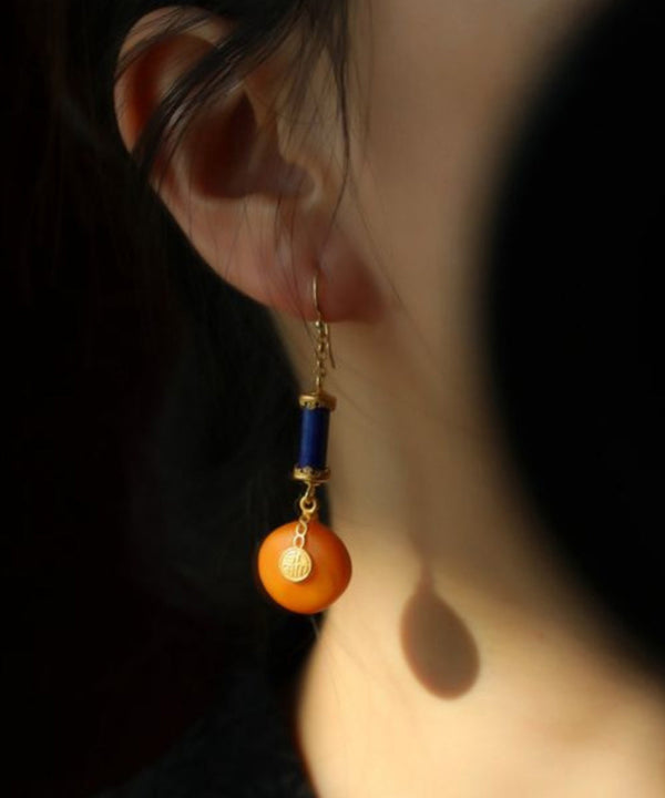 Vintage Orange Sterling Silver Overgild Amber Honey Wax Drop Earrings GH1087 Ada Fashion