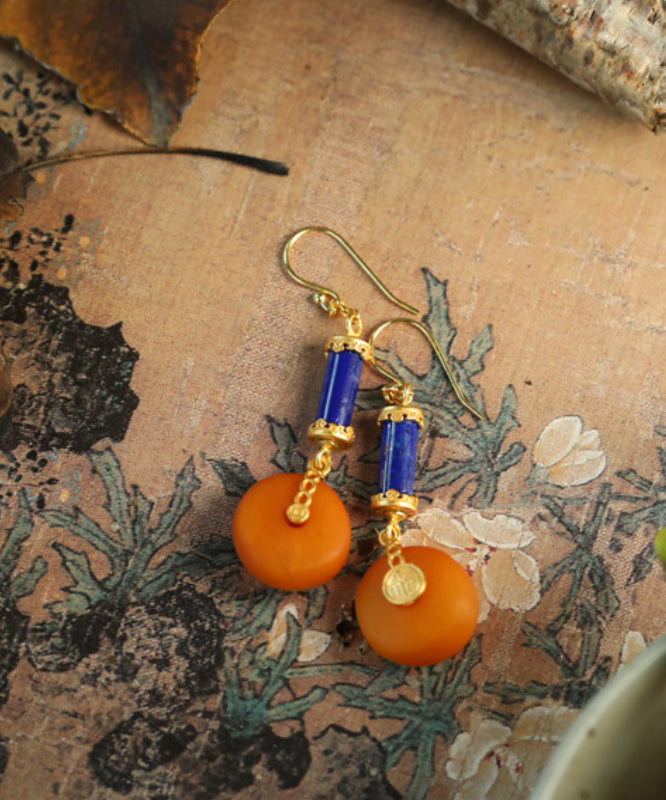 Vintage Orange Sterling Silver Overgild Amber Honey Wax Drop Earrings GH1087 Ada Fashion