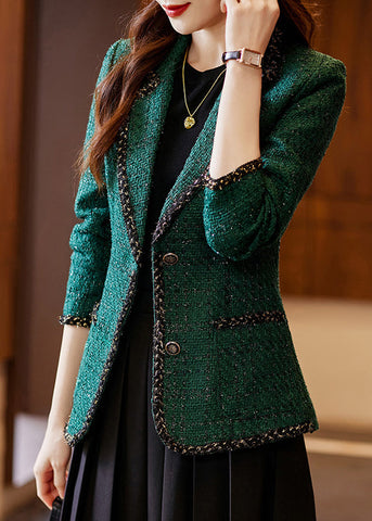 Vintage Peacock Green Patchwork Woolen Coat Spring YJ049 ABC