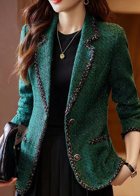 Vintage Peacock Green Patchwork Woolen Coat Spring YJ049 ABC