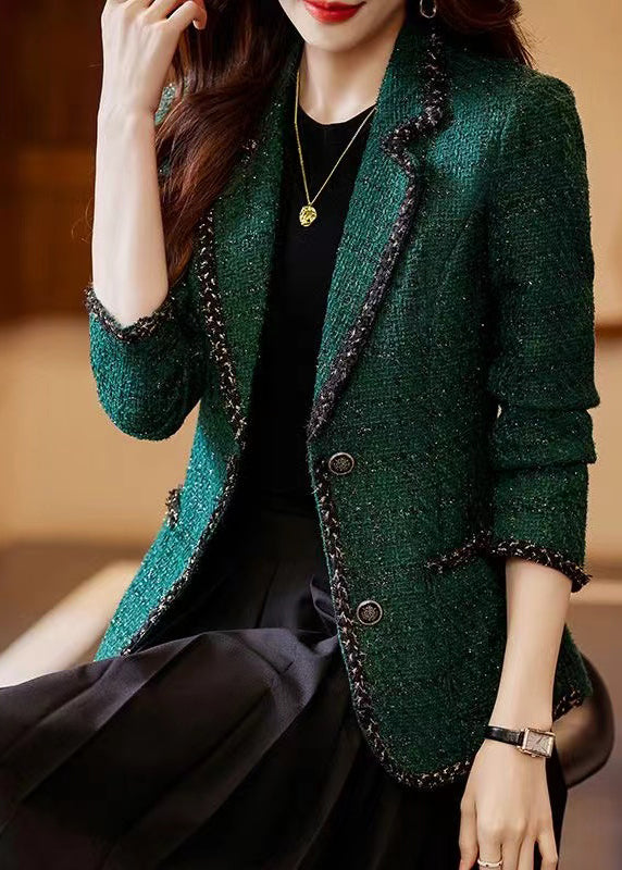 Vintage Peacock Green Patchwork Woolen Coat Spring YJ049 ABC