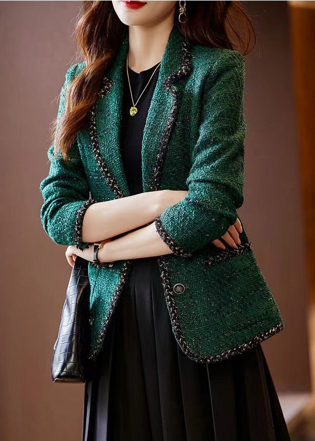Vintage Peacock Green Patchwork Woolen Coat Spring YJ049 ABC