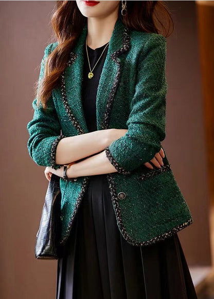 Vintage Peacock Green Patchwork Woolen Coat Spring YJ049 ABC