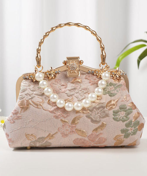 Vintage Embroidered Tote Bag Zircon Pink Bead FashionChic