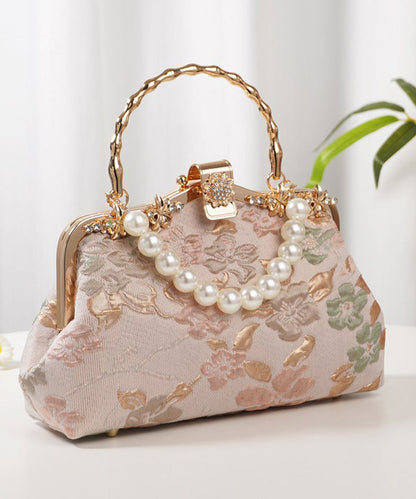 Vintage Embroidered Tote Bag Zircon Pink Bead FashionChic