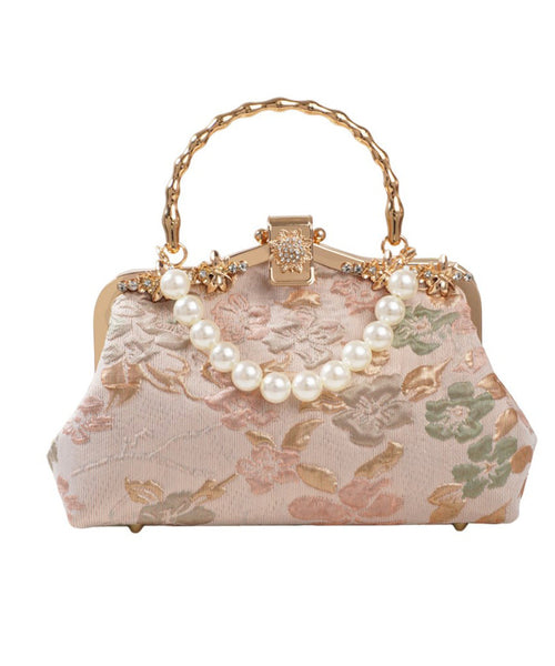 Vintage Embroidered Tote Bag Zircon Pink Bead FashionChic