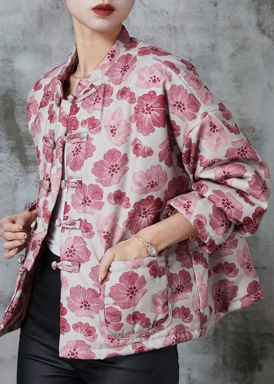 Vintage Pink Print Fine Cotton Filled Oriental Coats Spring Ada Fashion