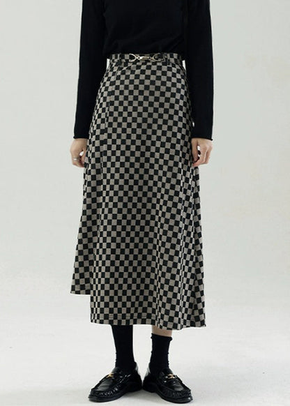 Vintage Plaid Side Open High Waist Cotton Skirt Fall TU021