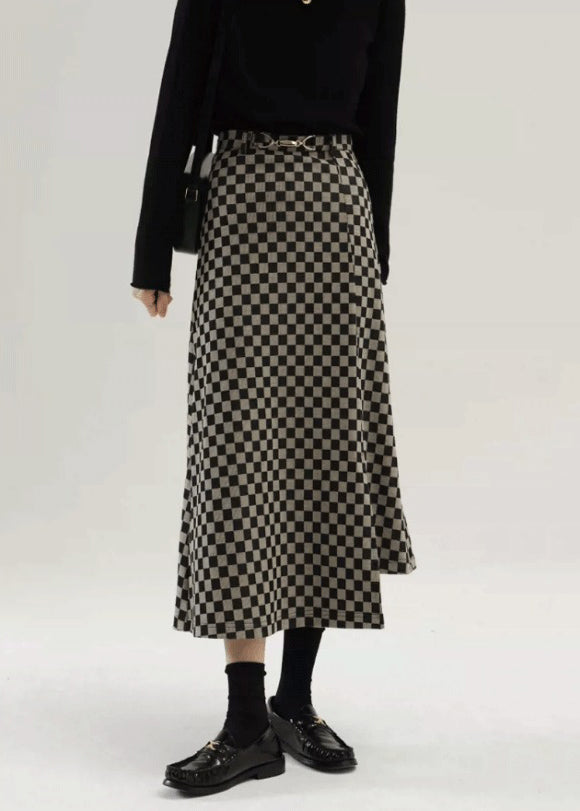 Vintage Plaid Side Open High Waist Cotton Skirt Fall TU021