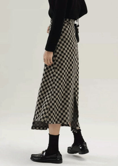 Vintage Plaid Side Open High Waist Cotton Skirt Fall TU021