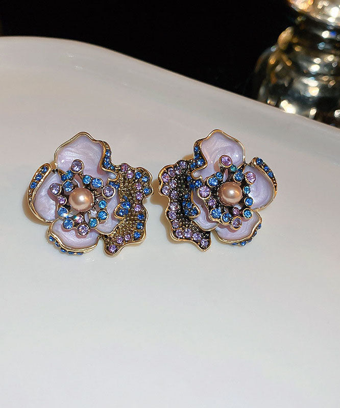 Glaze Pearl Earrings Alloy Drip Vintage Zircon Purple Stud FashionChic