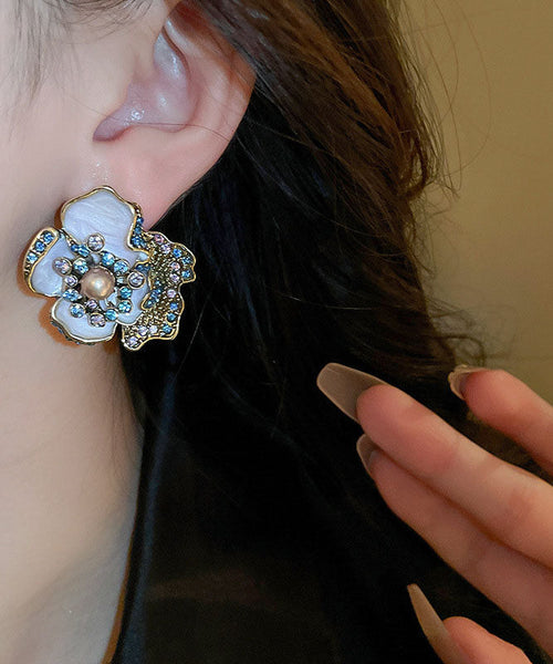 Glaze Pearl Earrings Alloy Drip Vintage Zircon Purple Stud FashionChic