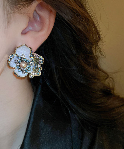 Glaze Pearl Earrings Alloy Drip Vintage Zircon Purple Stud FashionChic