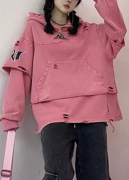 Vintage Purple Hooded Hole Pockets Cotton Sweatshirts Fall WM024 ABC