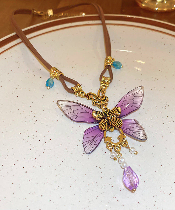 Vintage Purple Sterling Silver Alloy Crystal Butterfly Pendant Necklace RA014 ABC