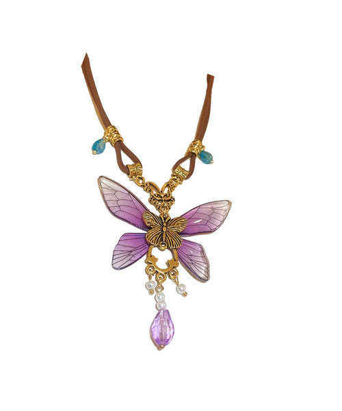 Vintage Purple Sterling Silver Alloy Crystal Butterfly Pendant Necklace RA014 ABC