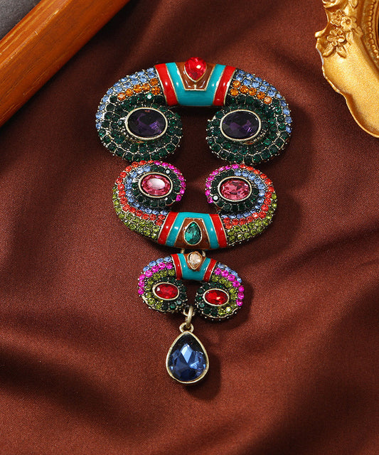 Vintage Rainbow Sterling Silver Overgild Zircon Crystal Horns Brooch YA018 ABC