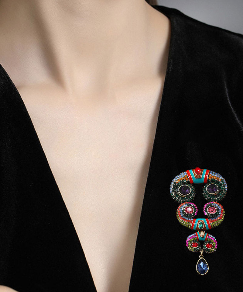 Vintage Rainbow Sterling Silver Overgild Zircon Crystal Horns Brooch YA018 ABC