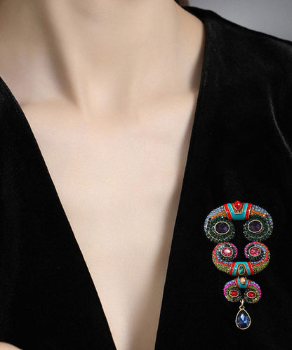 Vintage Rainbow Sterling Silver Overgild Zircon Crystal Horns Brooch YA018 ABC